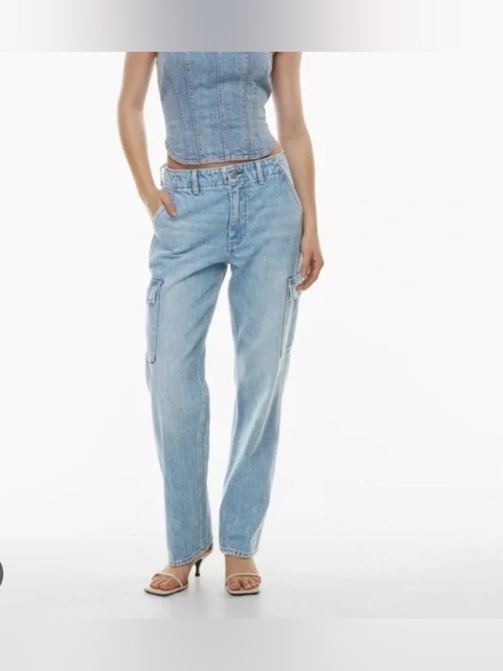 Aritzia Light Wash Straight-Leg Cargo Jeans